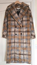 Helene Berman Faux Fur Double Breasted Checked Longline Coat, Size 12