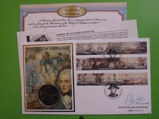 BENHAM COIN COVER BATTLE OF TRAFALGAR, JERSY £5 COIN LORD HORATION NELSON SIGNED