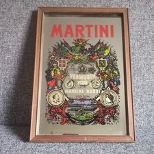 Vintage Martini Rossi Vermouth Advertising Pub Mirror In Wooden Frame 
