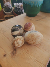 Brown Marble Alabaster Polished Stone Egg Shaped Paperweights Set of 4 925g