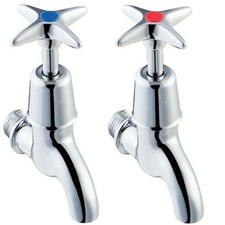  CHROME BIB TAPS CROSS HANDLE(PAIR) wall mountable ideal for bathroom,garage etc