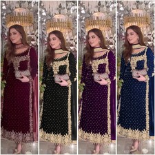 Moti Work Wedding Designer Indian Pakistani Velvet Salwar Kameez Party Wear Suit