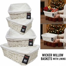 WHITE WICKER WILLOW STORAGE BASKETS W LINING XMAS GIFT MAKE YOUR OWN HAMPER