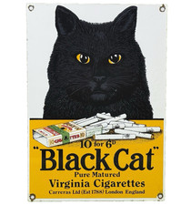 VINTAGE BLACK CAT CIGARETTES PORCELAIN SIGN ROAD GAS STATION CAMEL MARLBORO