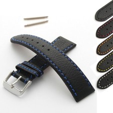 Genuine Calf Leather Watch Strap Grained Finish with Contrast Stitching