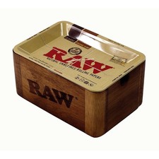 RAW cache box mini compact wooden box with metal rolling tray storage box