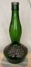 Vintage British Green Glass & Pewter Decanter/Carafe c.1963
