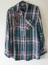 RIVER ISLAND SIZE S top blouse shirt CHECK 10 12 GREEN EMBROIDERED BEADED TARTAN