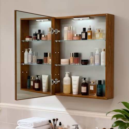 Walnut wood led bathroom - wood,