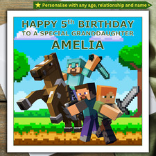* personalised MINECRAFT BIRTHDAY CARD granddaughter grandson daughter son
