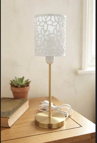 Gold metallic table lamp - table, white