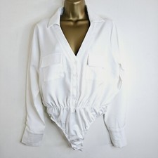 NEW Ex ANN HARVEY Plus Size 14-28 White Shirt Pocket Front Button Up Bodysuit