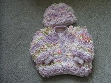 Baby Loopy Cardigan and Matching Hat in Lilac,Pink/Multi colours 0-6 months
