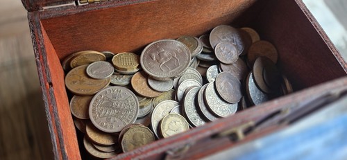 Wooden treasure chest with - treasure,