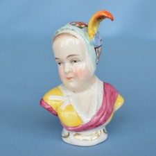 c18th C. Antique Hörchst Porcelain Bust of Girl with feather in her cap 2.75”H