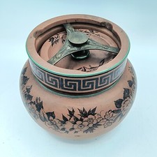 Terracotta Smoking Tobacco Jar Pot Humidifier With Brass Lid Clamp Tightener 