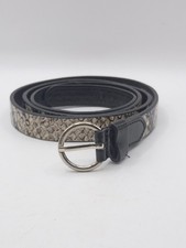 Cream/Black Skinny Snake Skin Patent Belt Size 38"-40" Round Buckle