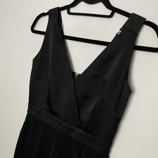 Ted Baker Ossia Jumpsuit UK 8 Black Sleeveless V-Neck Sparkle Trim Zip Up Cuffs