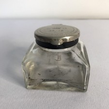 Vintage Glass Inkwell Government Issue HM SO 44-12 Hinged Metal Lid