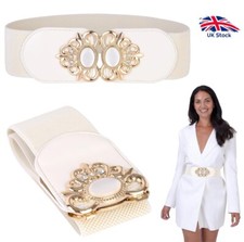 Women Belt Butterfly Stretchy Vintage Wide Waspie Elastic Pearl Buckle Waist