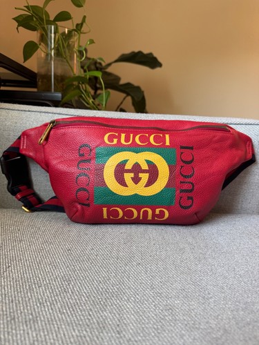 Gucci red leather - belt, bag