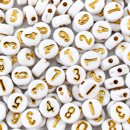 7mm white gold number beads - 7mm,