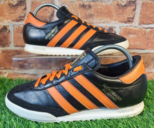 2010 ADIDAS ORIGINALS BECKENBAUER TRAINERS SIZE 8 BLACK LEATHER / ORANGE TRIM