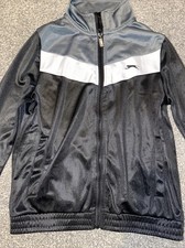 Slazenger Track Jacket Kids Boys Size 11-12 Year Black Grey Activewear Full Zip