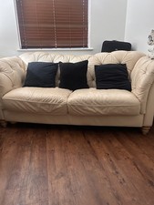 Saxon Chesterfield White Real Leather 4 Seater Sofa