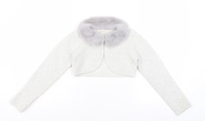 Monsoon Girls Ivory Fur Trim Shrug, Size 7-8, Winter Party Essential