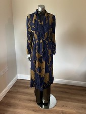 TED BAKER Wrap Coat Womens TB 2 UK 10 Green Navy Floral Longline Belted NEW
