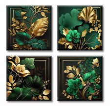 4pc Emerald Green Gold Leaf