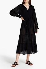 Tigerlily Black Emine Gathered Cotton Boho Beach Resort Dress AU/UK12 $199