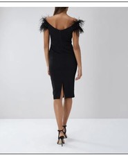 BNWT COAST Holly Black Pencil  Feather Dress Midi Size 8 Rrp £159