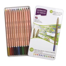 Derwent Academy Watercolour Pencils - Watersoluble - 12 Colour Tin