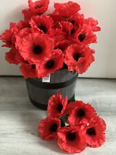 6x Red Poppy Bushes Artificial Silk Garden Flower Plant Memorial Wreath Poppies