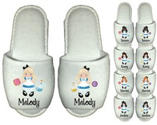 Alice in Wonderland Spa Personalised Slippers kids party adults looking glass
