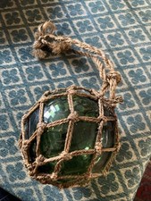 Nice hand blown green glass  5 inch,fishing float with  Rope, probably 1960-2000