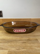 Vintage Pyrex By Corning Oval Oven Dish With Original Label  Amber Brown
