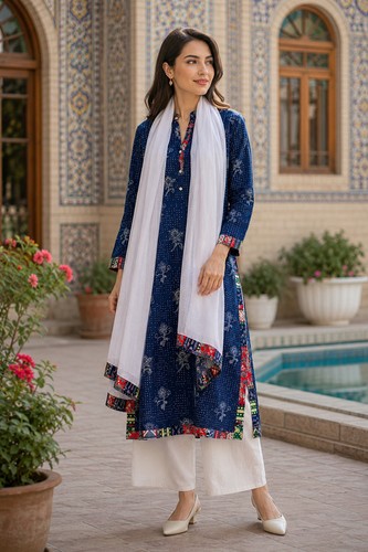 Indigo cotton kurta with - indigo,