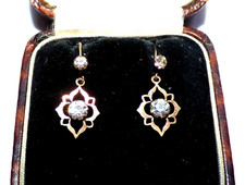 ANTIQUE EDWARDIAN 9CT GOLD & OLD PASTE DROP EARRINGS ORNATE DANGLE DROP EARRINGS