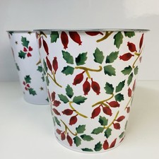 Emma Bridgewater M&S Rose Hip And Christmas Robin Large Metal Plant Pot x 2