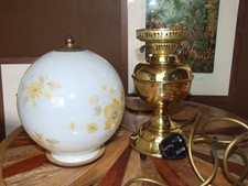 Antique/Vintage brass Oil Lamp, Converted, Ornate original Globe shade.Cheap p&p