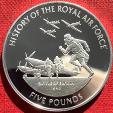 GUERNSEY 2008 SILVER PROOF £5 COIN,  BATTLE OF BRITAIN, HISTORY OF THE RAF.
