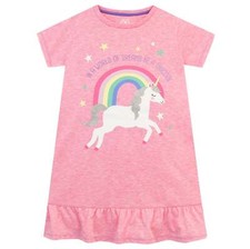 Girls Nightdress Nightie Nightwear 3-10 Years Short Sleeve Pink Unicorn Rainbow