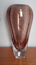 Large Heavy Controlled Bubbles Cinnamon Art Glass Vases