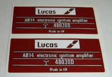2 X STICKER FOR LUCAS AB14 IGNITION AMPLIFIER BADGE LABEL DECAL