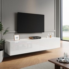 White High Gloss Wall Floating TV Stand Unit Cabinet Storage Door 140/160/180cm