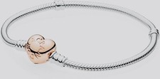 Pandora Rose-Gold Heart Clasp Silver Snake chain Bracelet 16cm ALE S925