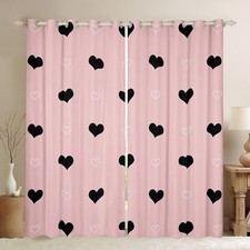 Girls Curtain Cute Heart Pattern Window Curtains Lovely Pink Black Window Dra...